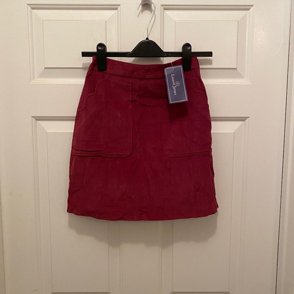 NWT Lauren James Women's Patch Pocket Crimson Red Mid Length Skirt XS